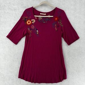 Anthropologie Caite Dress Dress Womens‎ MEDIUM Floral Embroidered Boho Midi Pink